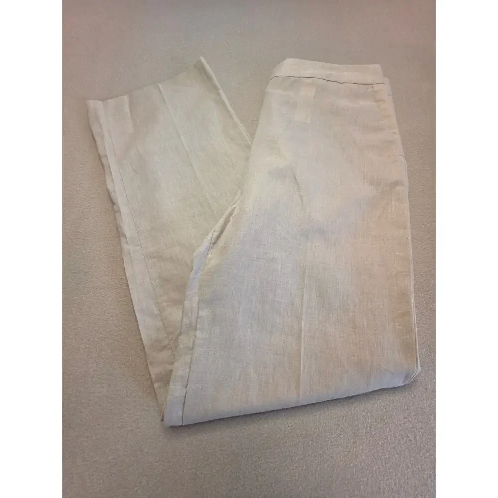 Zara Women's Linen Cotton Blend Khaki Trouser Pants Sz Large NWT